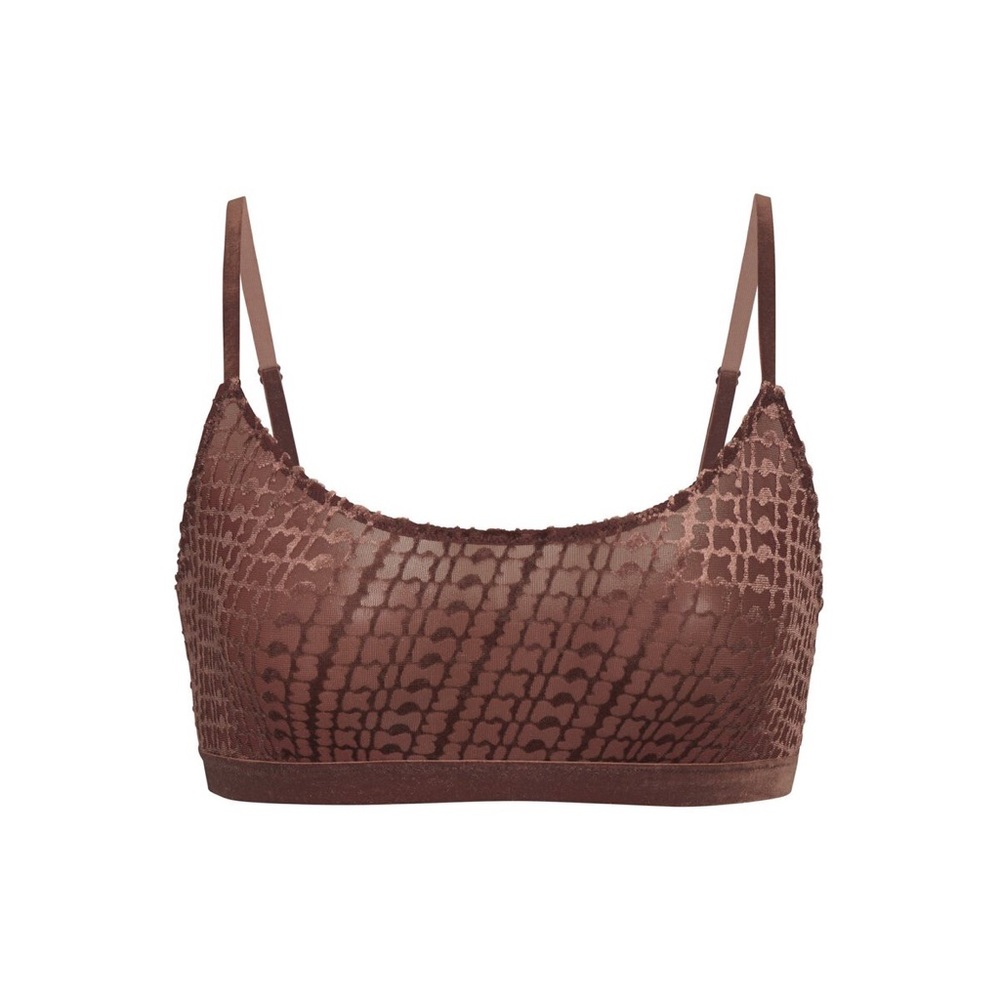 NWT SKIMS Velvet Logo Scoop Bralette in Chestnut Size XXS